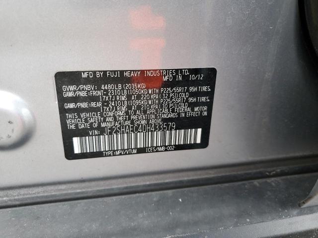 JF2SHAEC4DH433579 - 2013 SUBARU FORESTER LIMITED Сріблястий фото 12