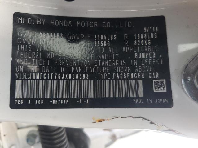 JHMFC1F76JX038593 - 2018 HONDA CIVIC EXL 白色 照片 12