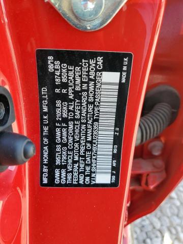 SHHFK7H9XJU235359 - 2018 HONDA CIVIC SPORT TOURING RED photo 12