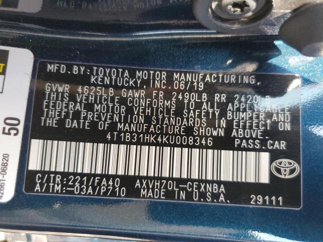 4T1B31HK4KU008346 - 2019 TOYOTA CAMRY LE 蓝色 照片 13