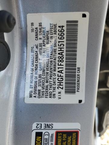 2HGFA1F88AH516664 - 2010 HONDA CIVIC EX SILVER photo 13