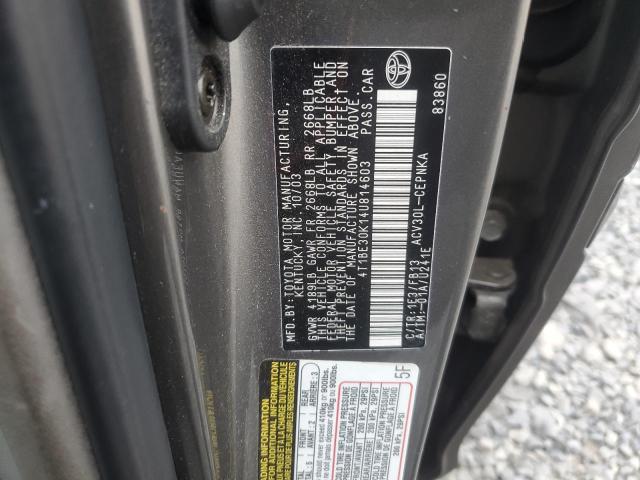 4T1BE30K14U814603 - 2004 TOYOTA CAMRY LE GRAY photo 12