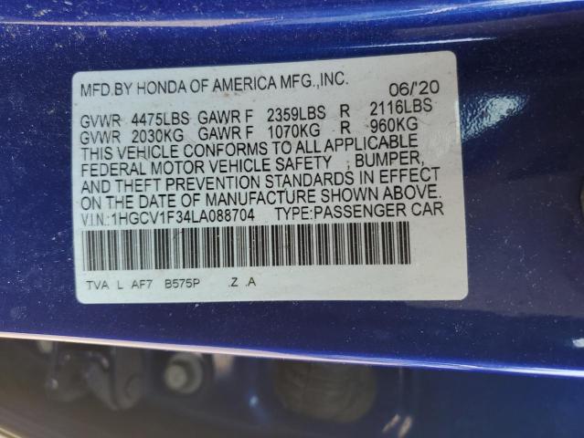 1HGCV1F34LA088704 - 2020 HONDA ACCORD SPORT BLUE photo 13