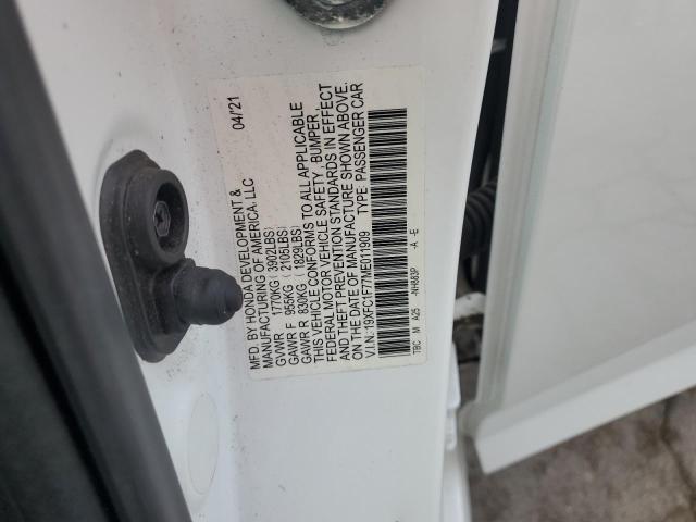 19XFC1F77ME011909 - 2021 HONDA CIVIC EXL Սպիտակ լուսանկար 12