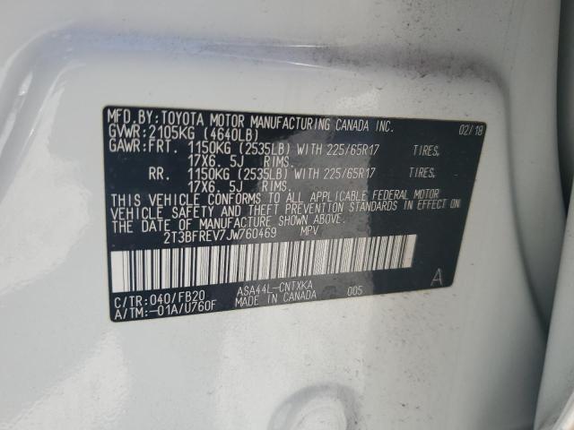 2T3BFREV7JW760469 - 2018 TOYOTA RAV4 LE Beyaz fotoğraf 13