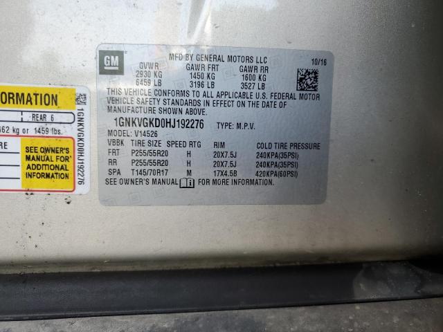 1GNKVGKD0HJ192276 - 2017 CHEVROLET TRAVERSE LT Srebrny zdjęcie 13