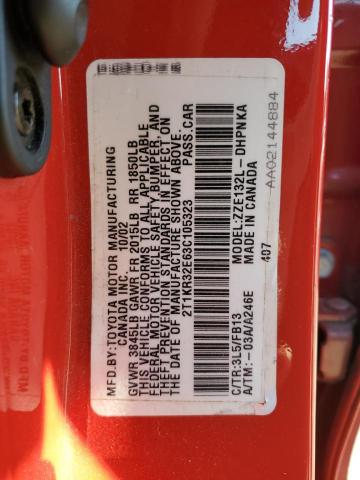 2T1KR32E63C105323 - 2003 TOYOTA COROLLA MA XR RED photo 12