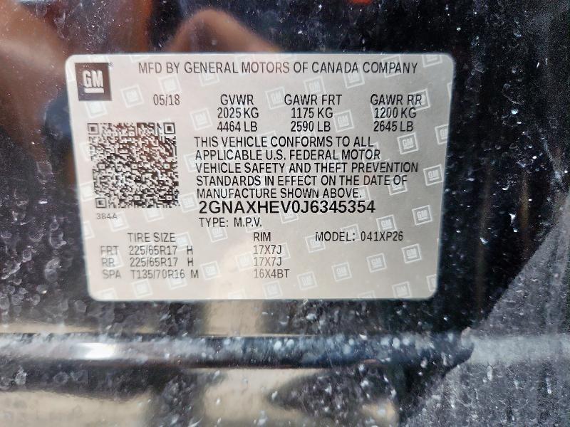 2GNAXHEV0J6345354 - 2018 CHEVROLET EQUINOX LS BLACK photo 12