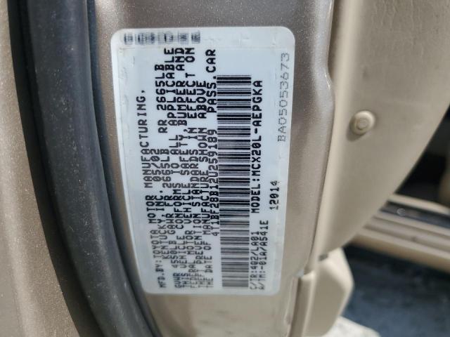 4T1BF28B12U259189 - 2002 TOYOTA AVALON XL TAN photo 12