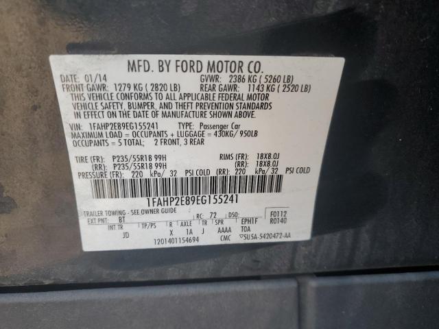 1FAHP2E89EG155241 - 2014 FORD TAURUS SEL BLACK photo 12