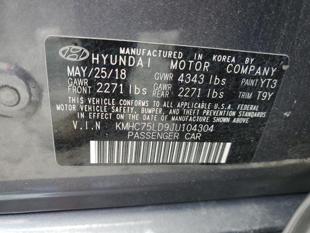 KMHC75LD9JU104304 - 2018 HYUNDAI IONIQ LIMITED GRAY photo 10