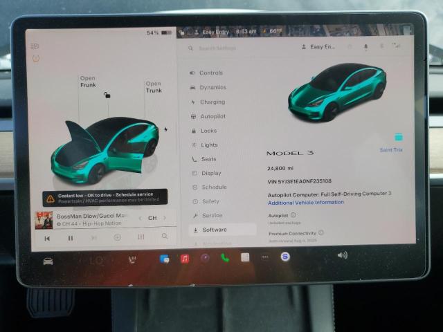 5YJ3E1EA0NF235108 - 2022 TESLA MODEL 3 黑色 照片 9