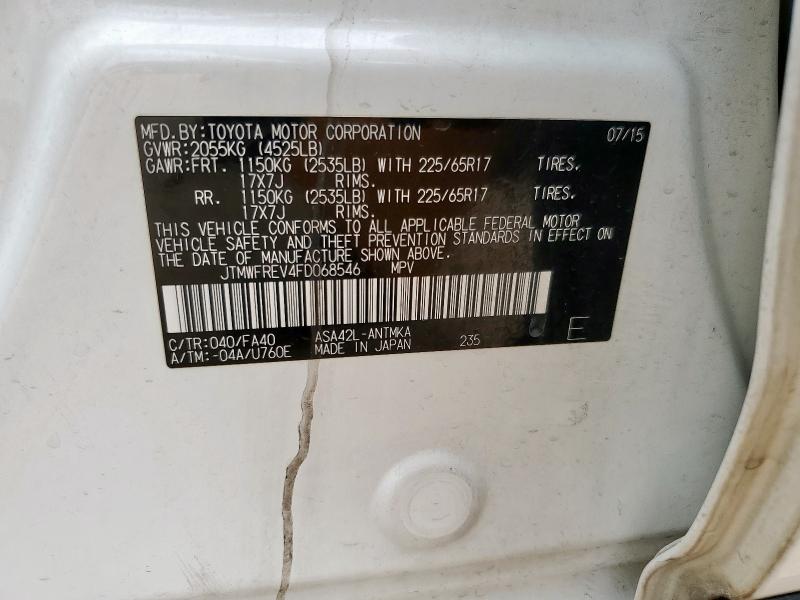 JTMWFREV4FD068546 - 2015 TOYOTA RAV4 XLE WHITE photo 13