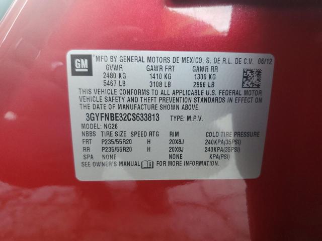 3GYFNBE32CS633813 - 2012 CADILLAC SRX PERFORMANCE COLLECTION MAROON photo 12