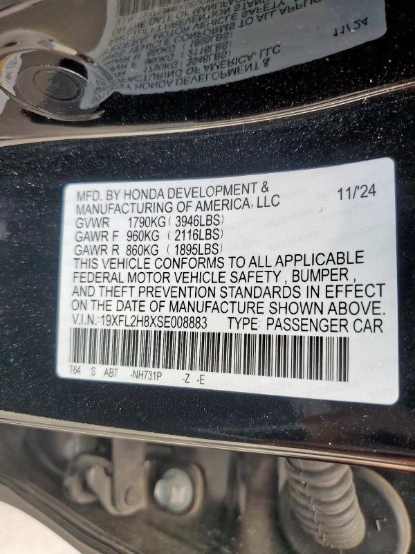 19XFL2H8XSE008883 - 2025 HONDA CIVIC SPORT Qara foto 13