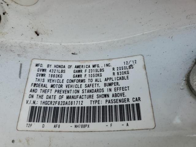 1HGCR2F82DA081712 - 2013 HONDA ACCORD EXL WHITE photo 12