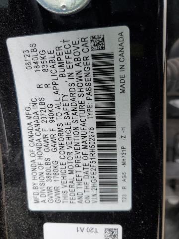 2HGFE2F51RH502276 - 2024 HONDA CIVIC SPORT შავი ფოტო 12