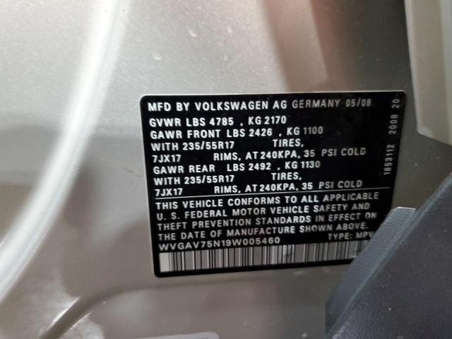 WVGAV75N19W005460 - 2009 VOLKSWAGEN TIGUAN S SILVER photo 14