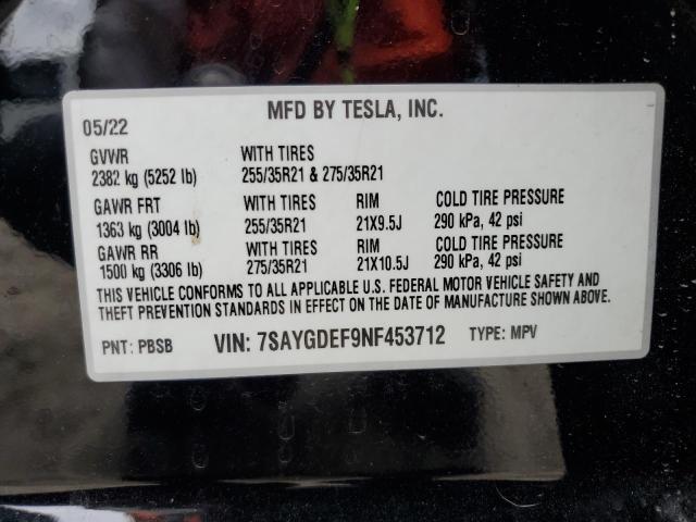 7SAYGDEF9NF453712 - 2022 TESLA MODEL Y 黑色 照片 13