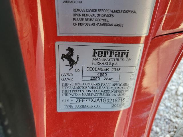 ZFF77XJA1G0216218 - 2016 FERRARI CALIFORNIA RED photo 10