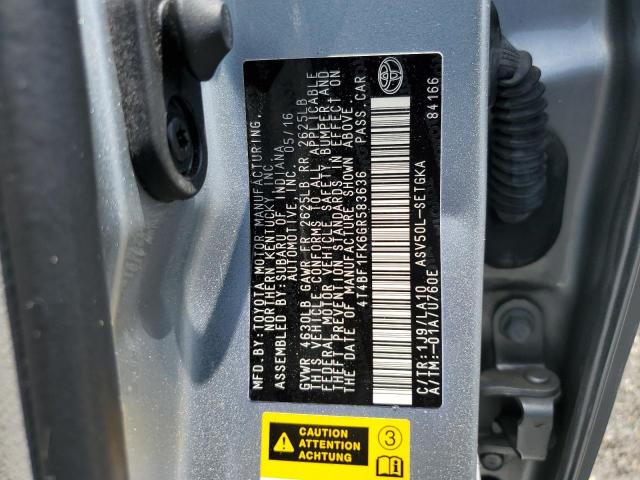 4T4BF1FK6GR583636 - 2016 TOYOTA CAMRY LE SILVER photo 12