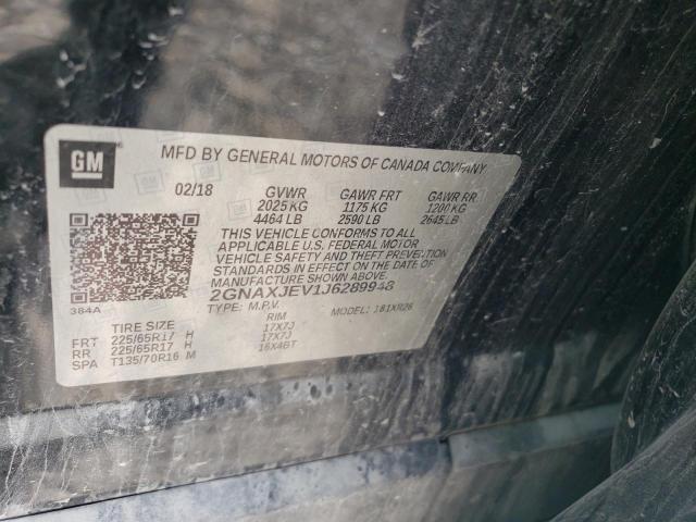 2GNAXJEV1J6289948 - 2018 CHEVROLET EQUINOX LT BLACK photo 12