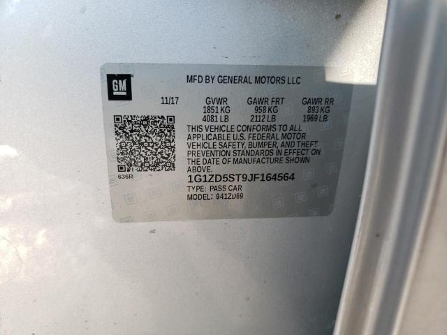 1G1ZD5ST9JF164564 - 2018 CHEVROLET MALIBU LT ვერცხლისფერი ფოტო 12