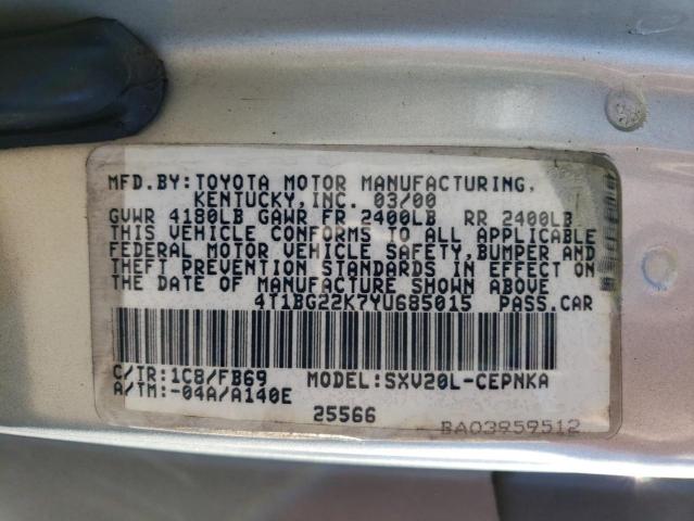 4T1BG22K7YU685015 - 2000 TOYOTA CAMRY CE SILVER photo 12