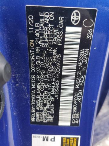 JTDS4MCE7MJ069778 - 2021 TOYOTA COROLLA SE 蓝色 照片 12