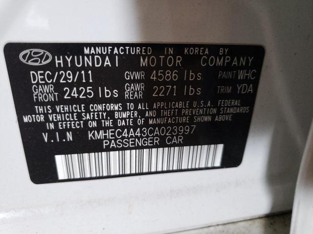 KMHEC4A43CA023997 - 2012 HYUNDAI SONATA HYBRID WHITE photo 12