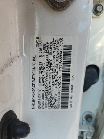 19UUB1F67KA001299 - 2019 ACURA TLX TECHNOLOGY 白色 照片 12