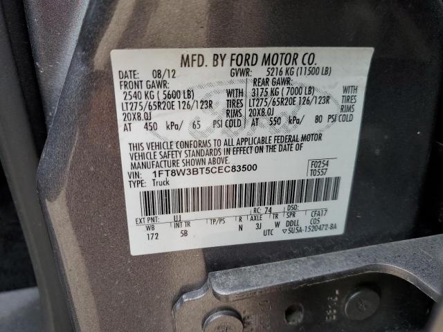 1FT8W3BT5CEC83500 - 2012 FORD F350 SUPER DUTY GRAY photo 13