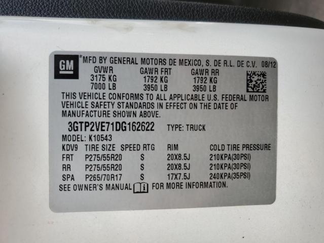 3GTP2VE71DG162622 - 2013 GMC SIERRA K1500 SLE WHITE photo 12