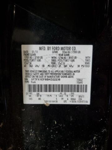 1FTFX1EF8BKD22238 - 2011 FORD F150 SUPER CAB BLACK photo 12