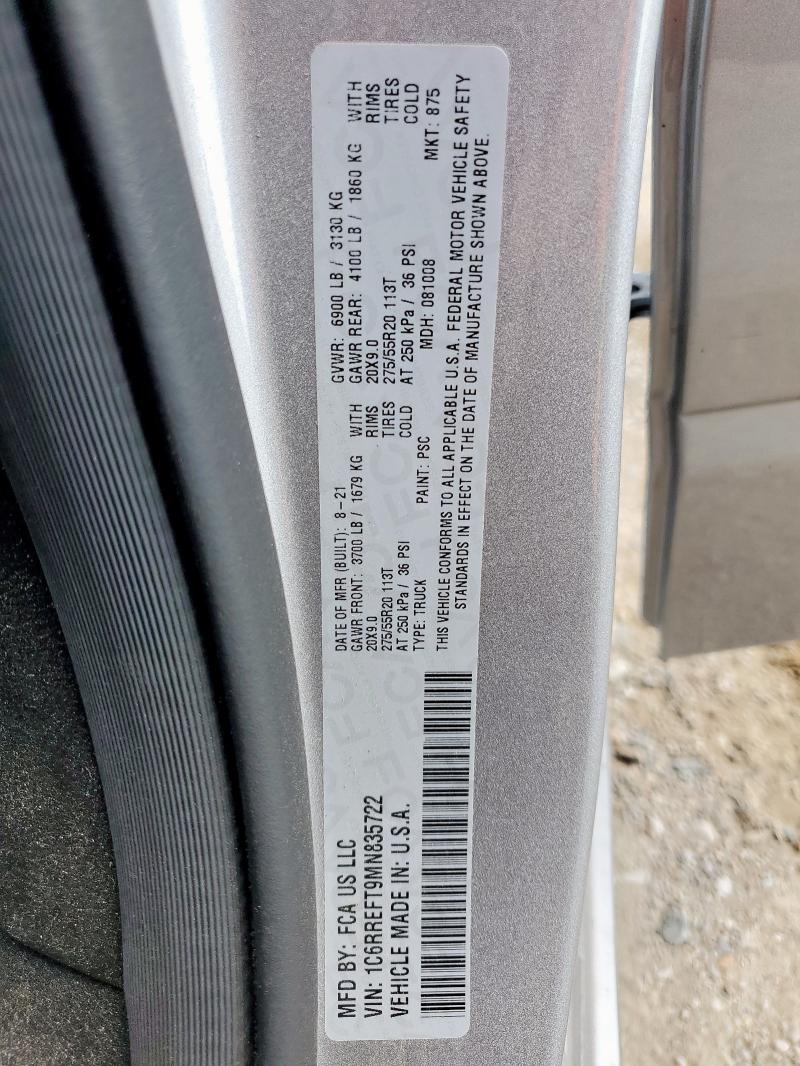 1C6RREFT9MN835722 - 2021 RAM 1500 BIG HORN/LONE STAR SILVER photo 12