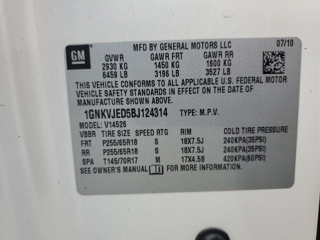 1GNKVJED5BJ124314 - 2011 CHEVROLET TRAVERSE LT WHITE photo 13