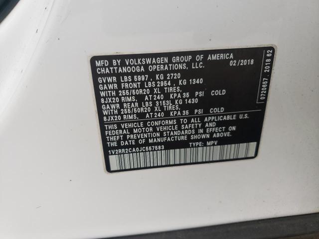 1V2RR2CA0JC557583 - 2018 VOLKSWAGEN ATLAS SEL WHITE photo 12