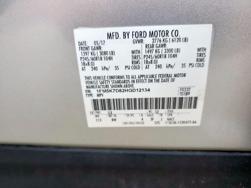 1FM5K7D82HGD12134 - 2017 FORD EXPLORER XLT ვერცხლისფერი ფოტო 14