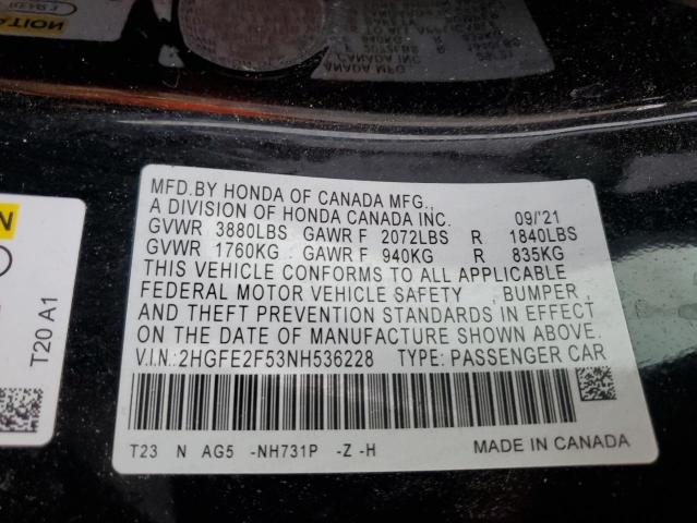 2HGFE2F53NH536228 - 2022 HONDA CIVIC SPORT 黑色 照片 13