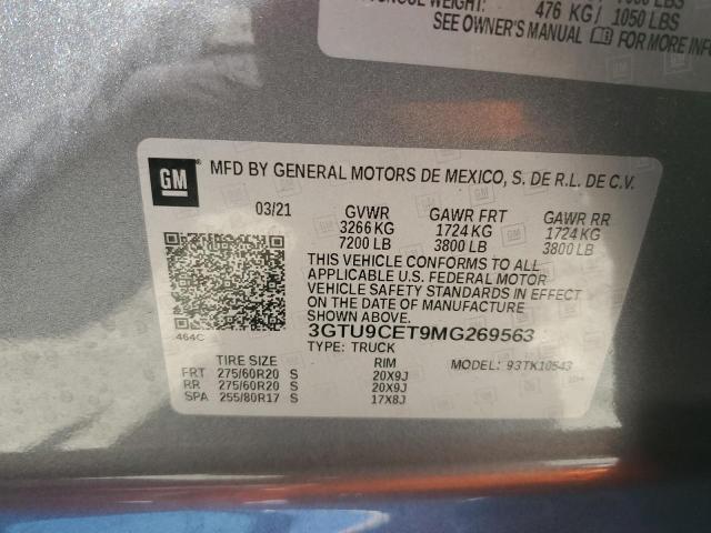 3GTU9CET9MG269563 - 2021 GMC SIERRA K1500 ELEVATION GRAY photo 12