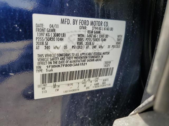 1FMHK7F80BGA61521 - 2011 FORD EXPLORER LIMITED BLUE photo 13