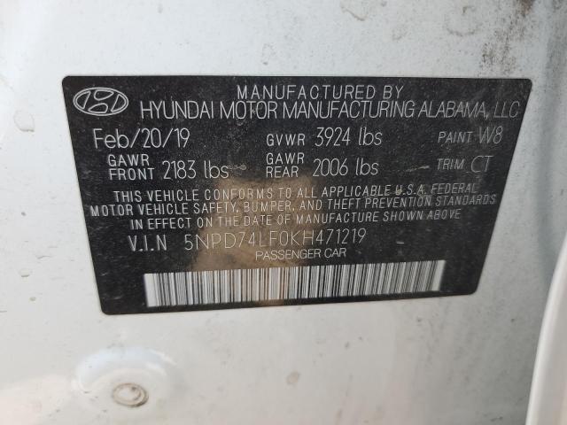 5NPD74LF0KH471219 - 2019 HYUNDAI ELANTRA SE 白色 照片 12