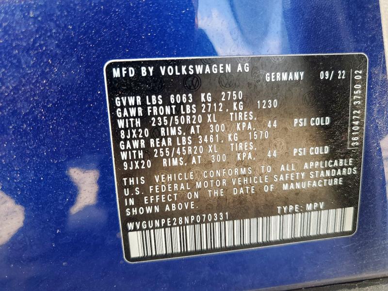 WVGUNPE28NP070331 - 2022 VOLKSWAGEN ID.4 PRO S Կապույտ լուսանկար 14