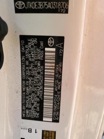 JTKDE3B75A0318706 - 2010 TOYOTA SCION TC 白色 照片 12