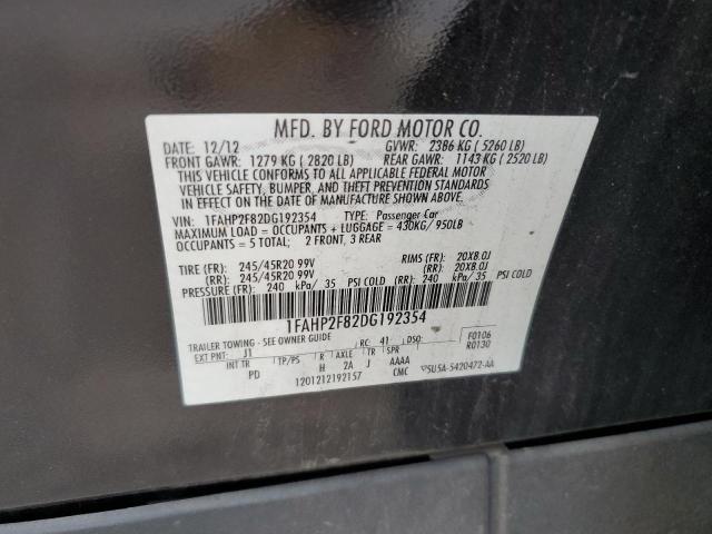 1FAHP2F82DG192354 - 2013 FORD TAURUS LIMITED BLACK photo 12