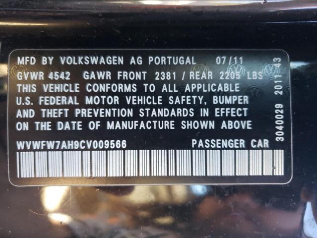 WVWFW7AH9CV009566 - 2012 VOLKSWAGEN EOS LUX 黑色 照片 10