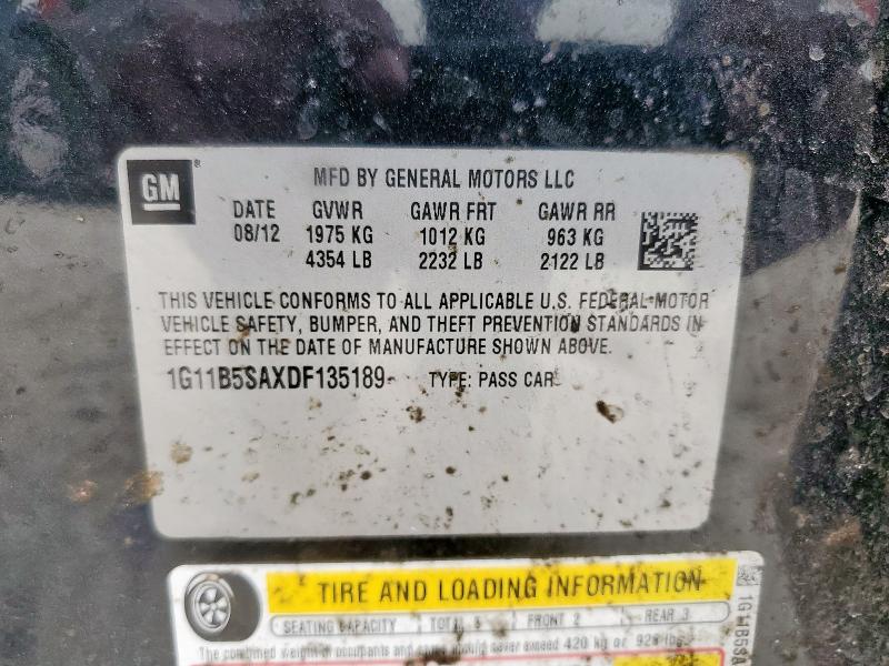 1G11B5SAXDF135189 - 2013 CHEVROLET MALIBU LS შავი ფოტო 12