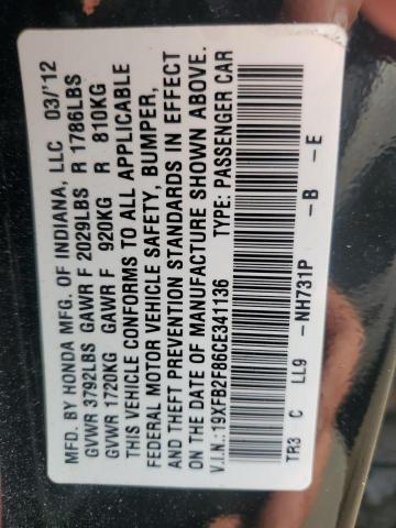 19XFB2F86CE341136 - 2012 HONDA CIVIC EX BLACK photo 12