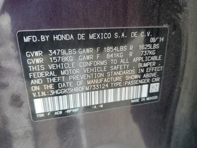 3HGGK5H80FM733124 - 2015 HONDA FIT EX იასამნისფერი ფოტო 12