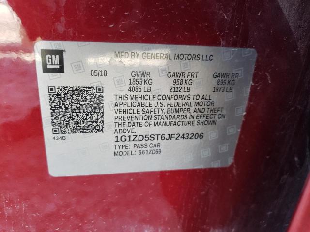 1G1ZD5ST6JF243206 - 2018 CHEVROLET MALIBU LT Қызыл фото 12